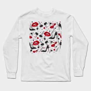 Red Lips Black Heels design for pretty girls Long Sleeve T-Shirt